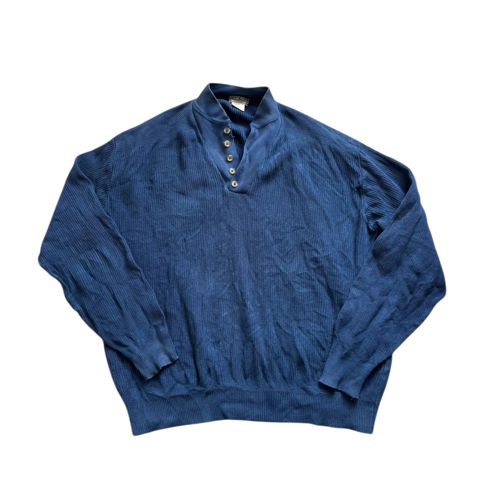 L.L. Bean Henley Sweater Mens 2XL Blue Knit Big & Tall Vintage 80s